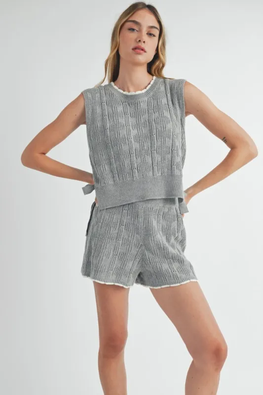 Alaia Side Tie Knit Vest Set Grey made by MABLE