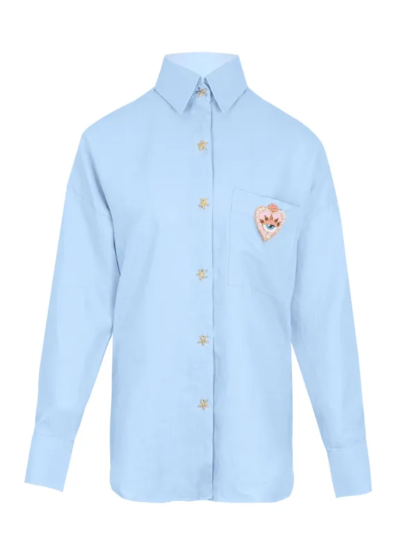 Linen Shirt With Heart Eye Blue sold by Sand Dollar