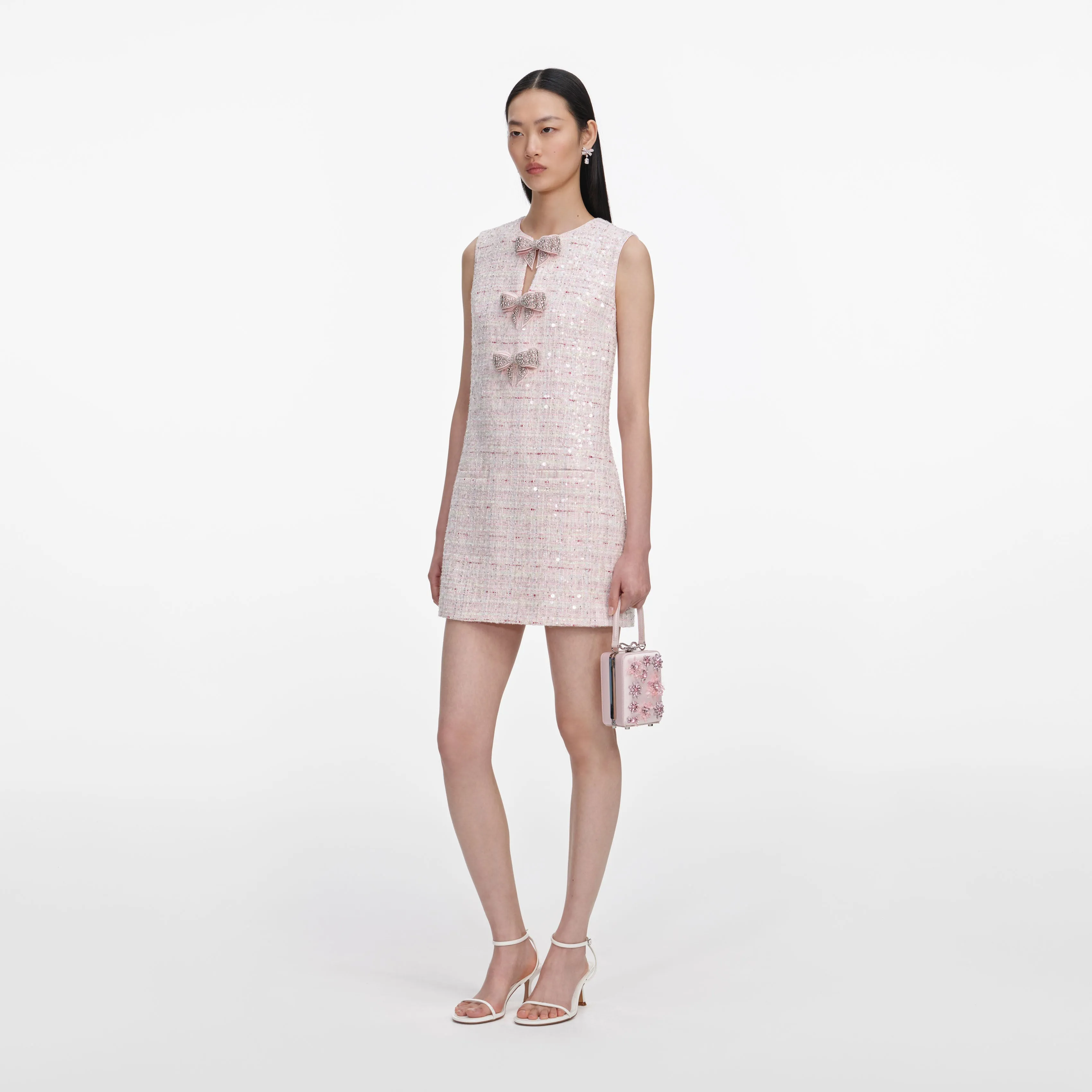 Pink Sequin Boucle Bow Mini Dress sold by Sand Dollar product image thumbnail 2
