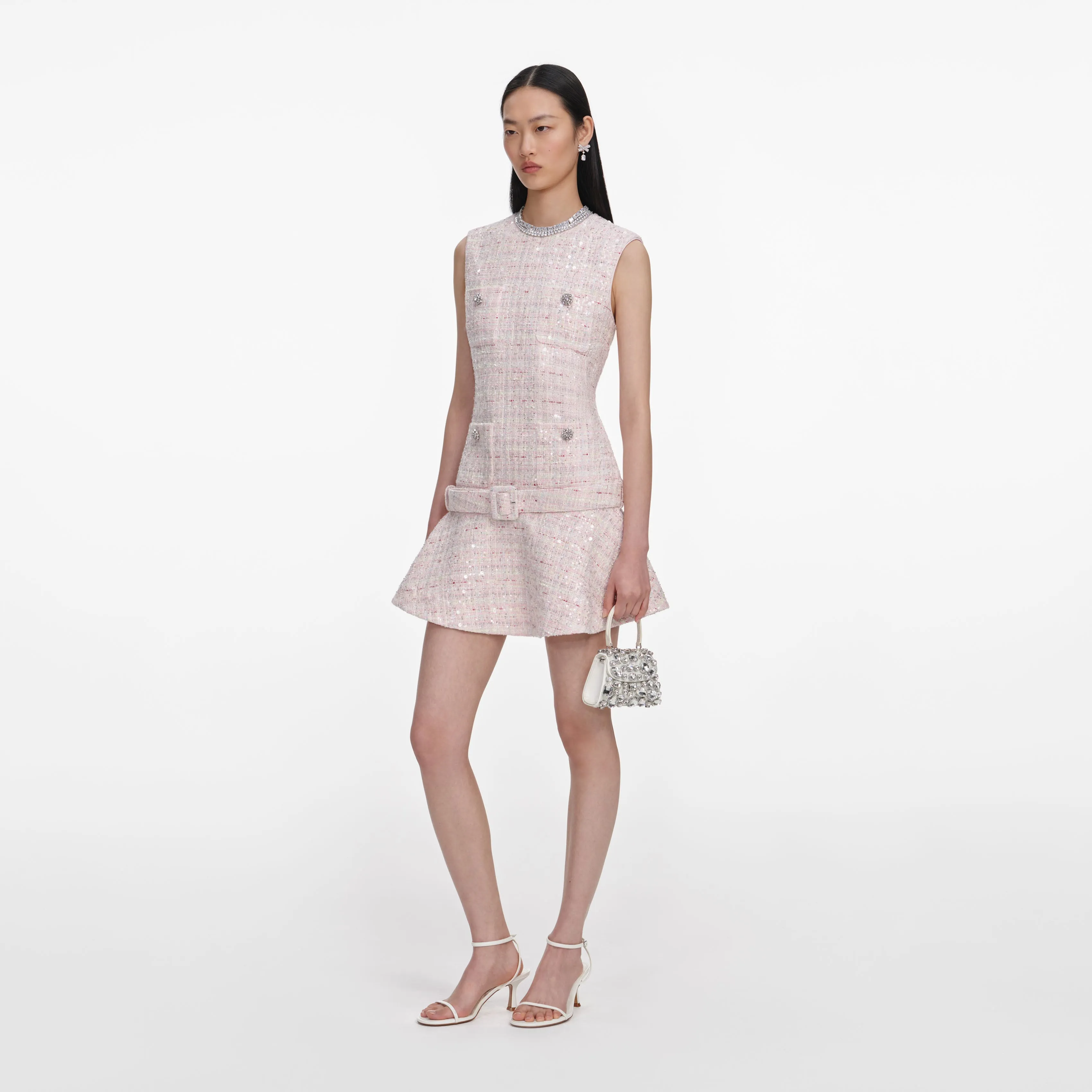 Pink Sequin Boucle Belted Mini Dress sold by Sand Dollar product image thumbnail 2