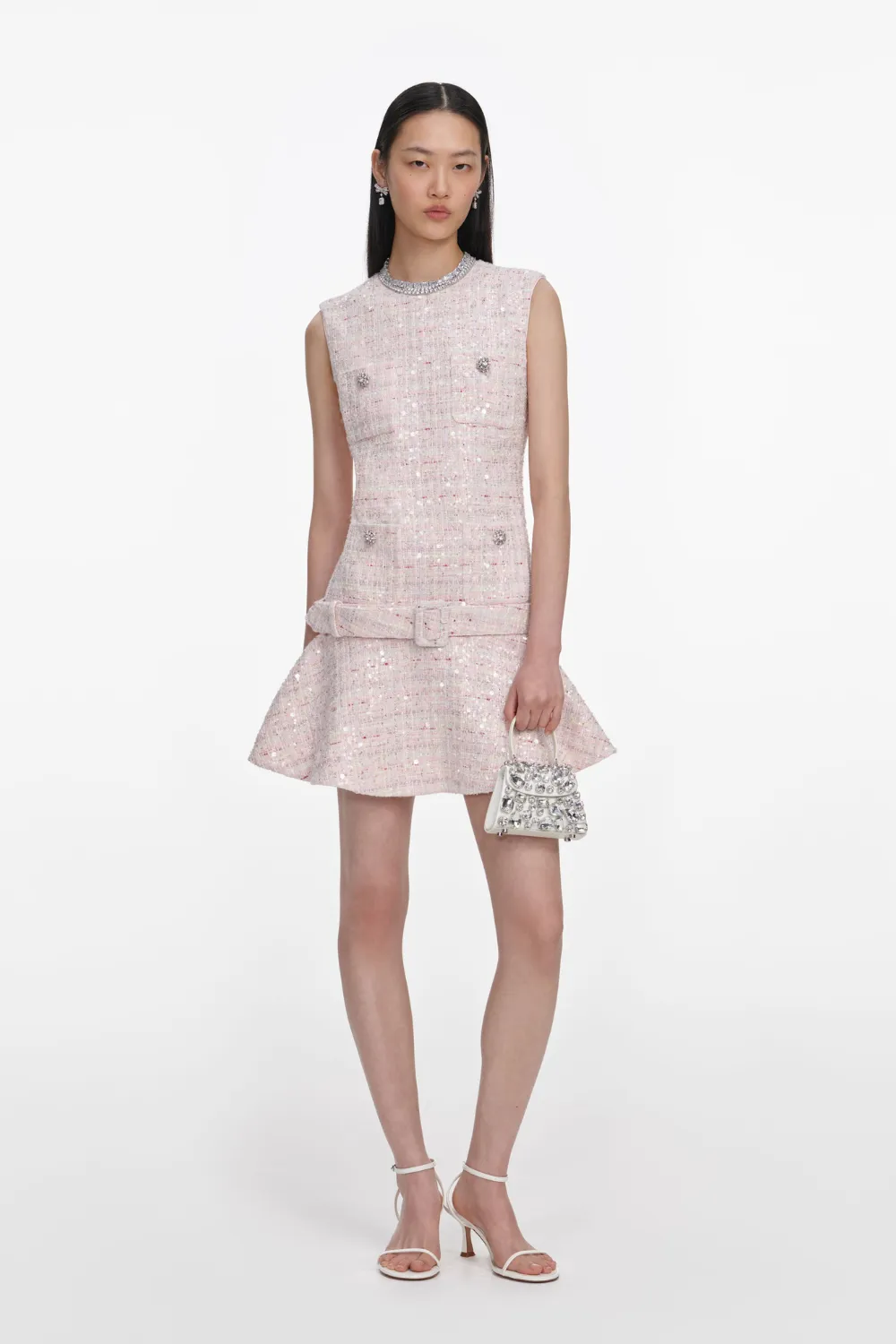 Pink Sequin Boucle Belted Mini Dress sold by Sand Dollar