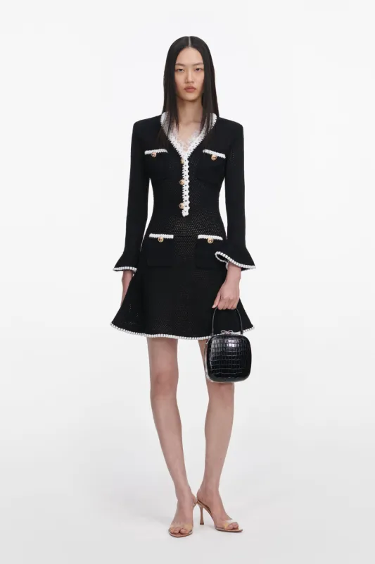 Black Lace Trim Knit Mini Dress made by Self-Portrait