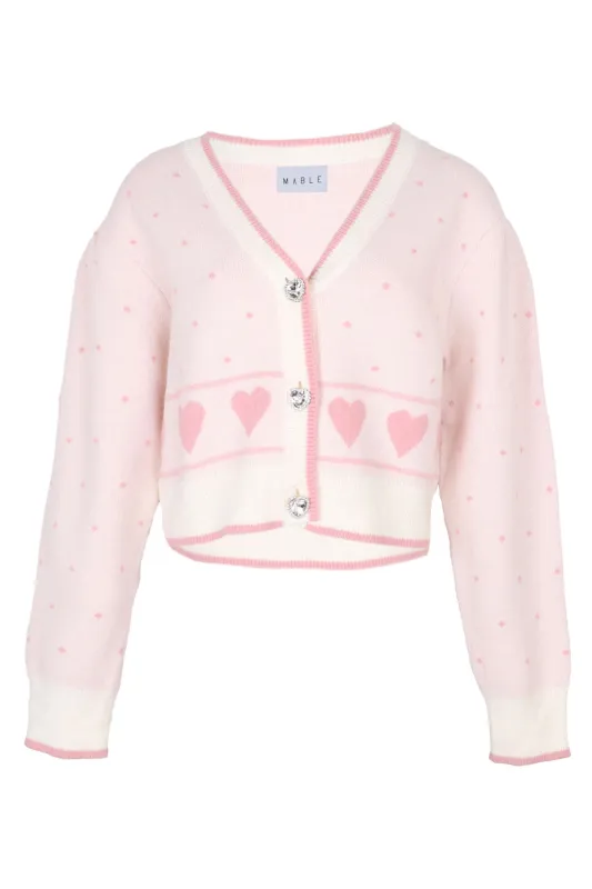 Elizabeth Jacquard Knit Cardigan Pink made by MABLE