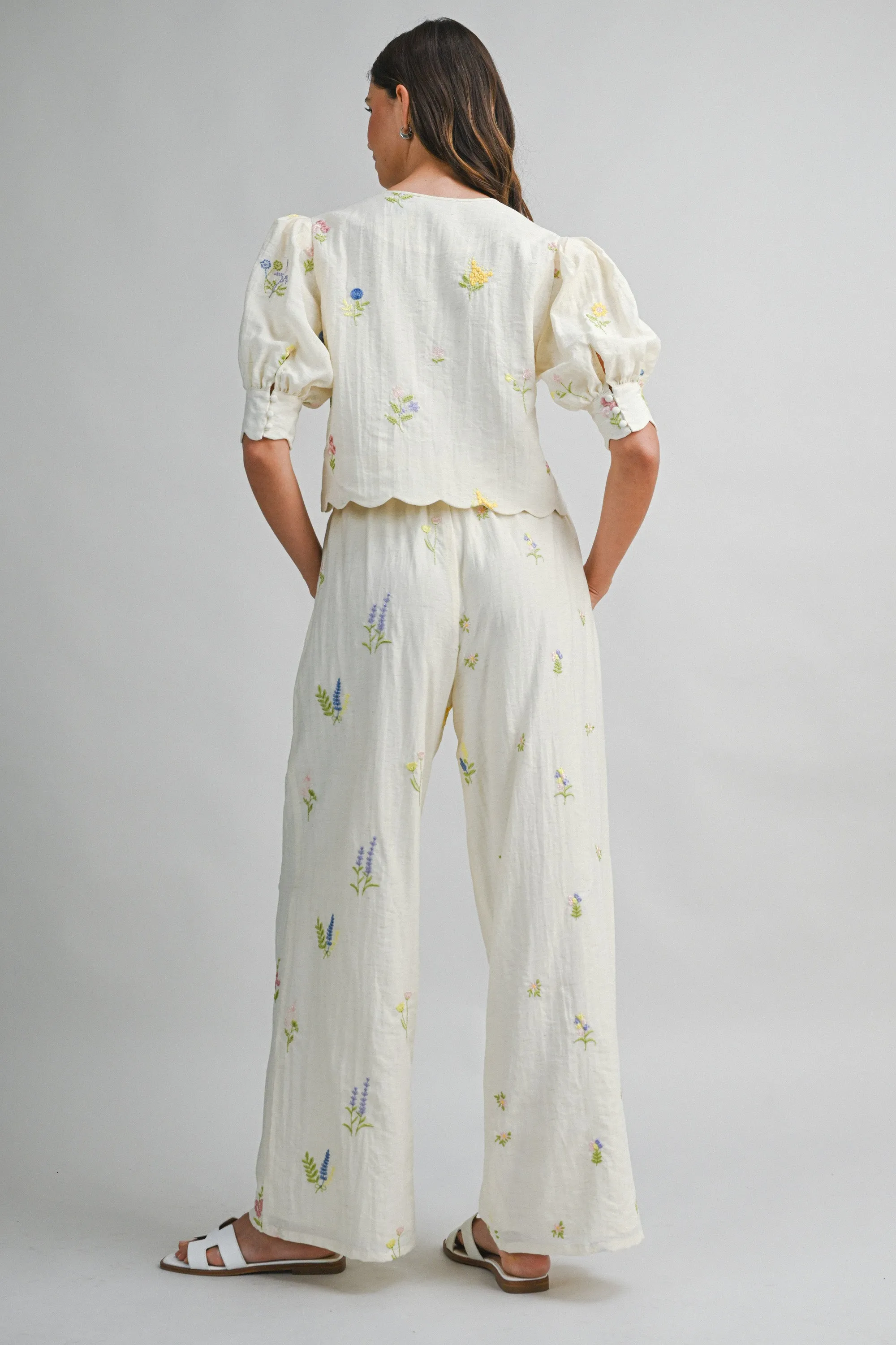 Floral Embroidered Top and Pants Set Cream sold by Sand Dollar product image thumbnail 4