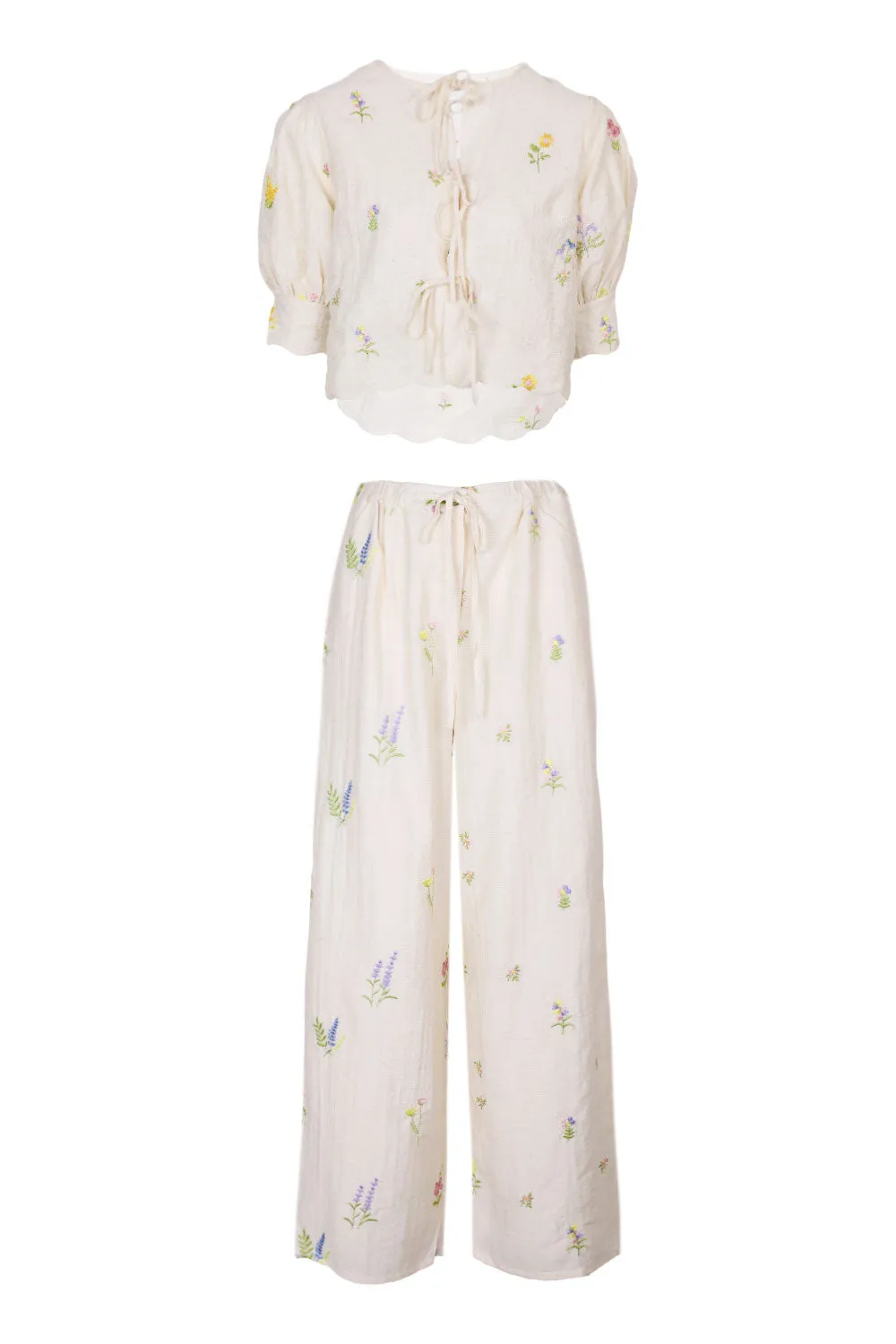 Floral Embroidered Top and Pants Set Cream sold by Sand Dollar