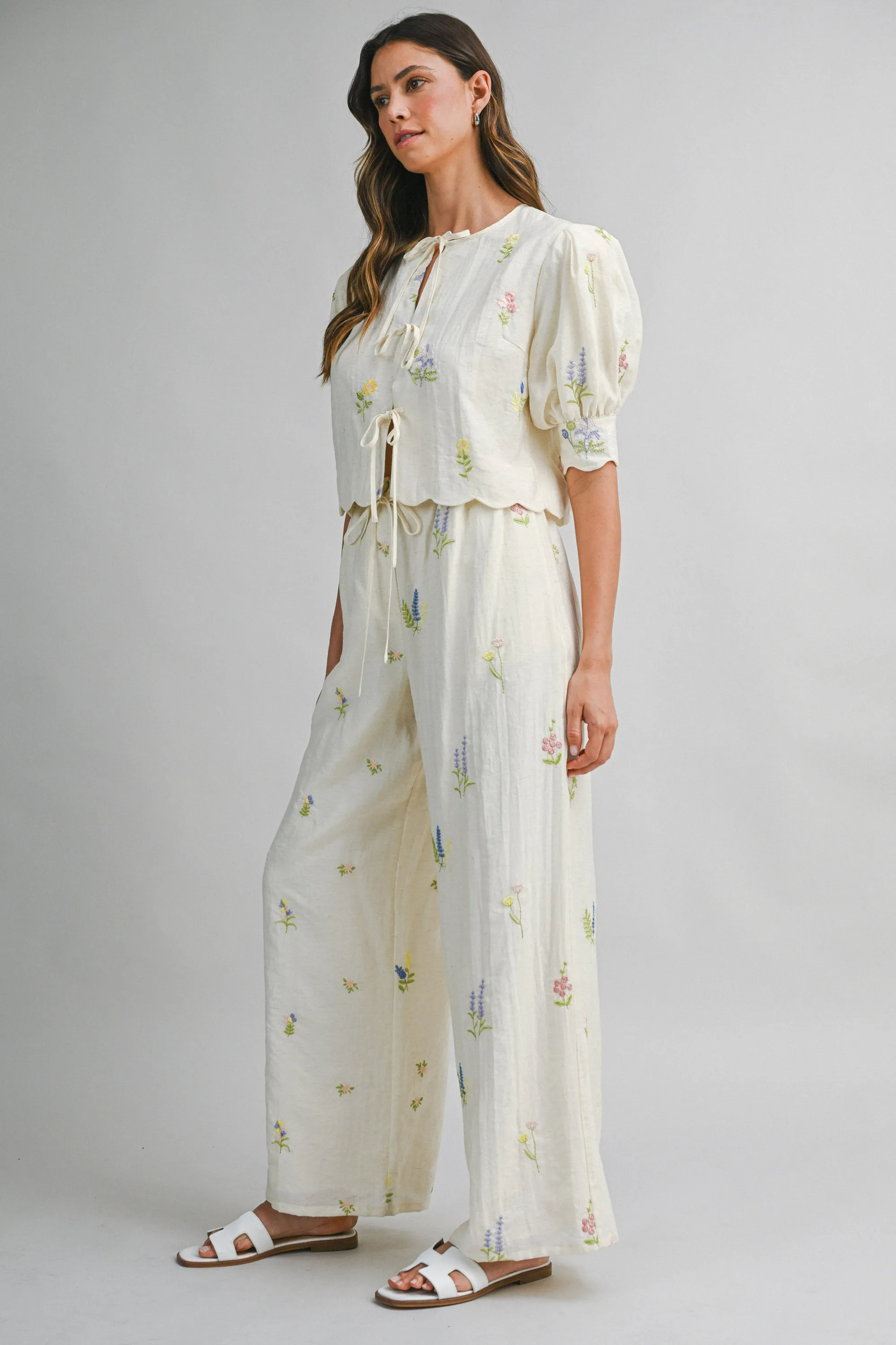 Floral Embroidered Top and Pants Set Cream sold by Sand Dollar product image thumbnail 3