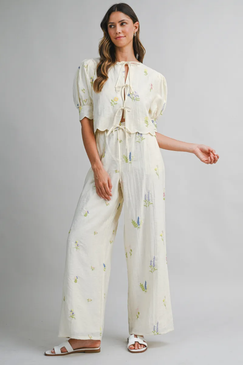 Floral Embroidered Top and Pants Set Cream sold by Sand Dollar product image thumbnail 2
