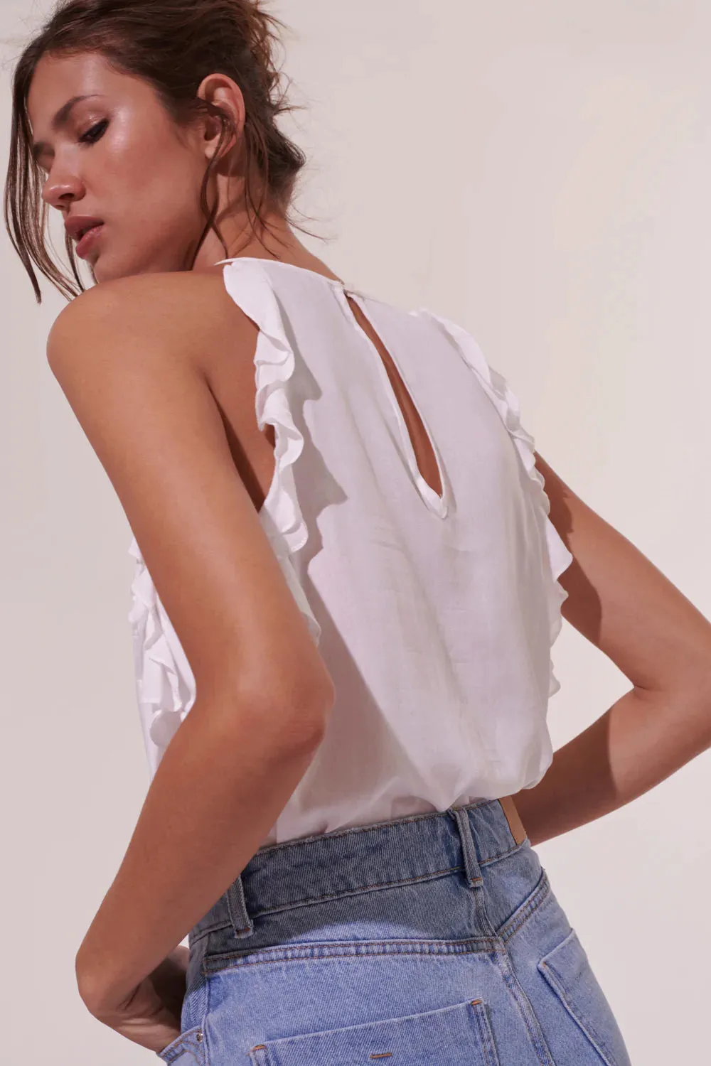 White Sleeveless Top with Ruffled Trim sold by Sand Dollar product image thumbnail 2