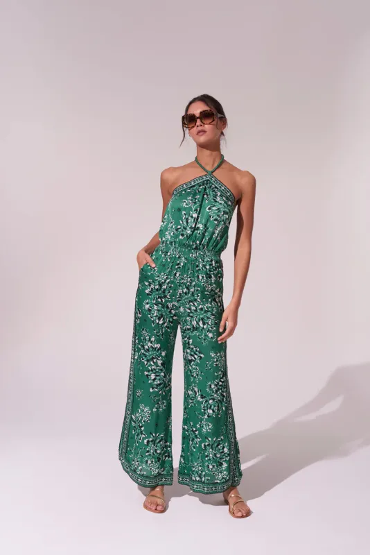 Wide Leg Jumpsuit in Green Floral Print made by Poupette St Barth