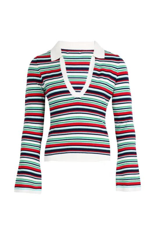 Xyla Collared Long Sleeve Knit Top - Xyla Stripe made by Seven Wonders