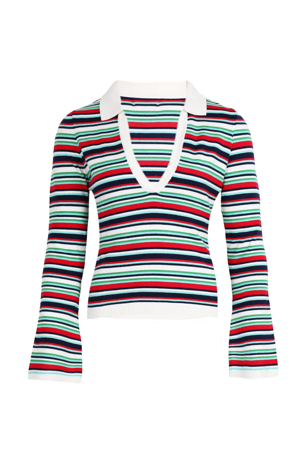 Xyla Collared Long Sleeve Knit Top - Xyla Stripe sold by Sand Dollar