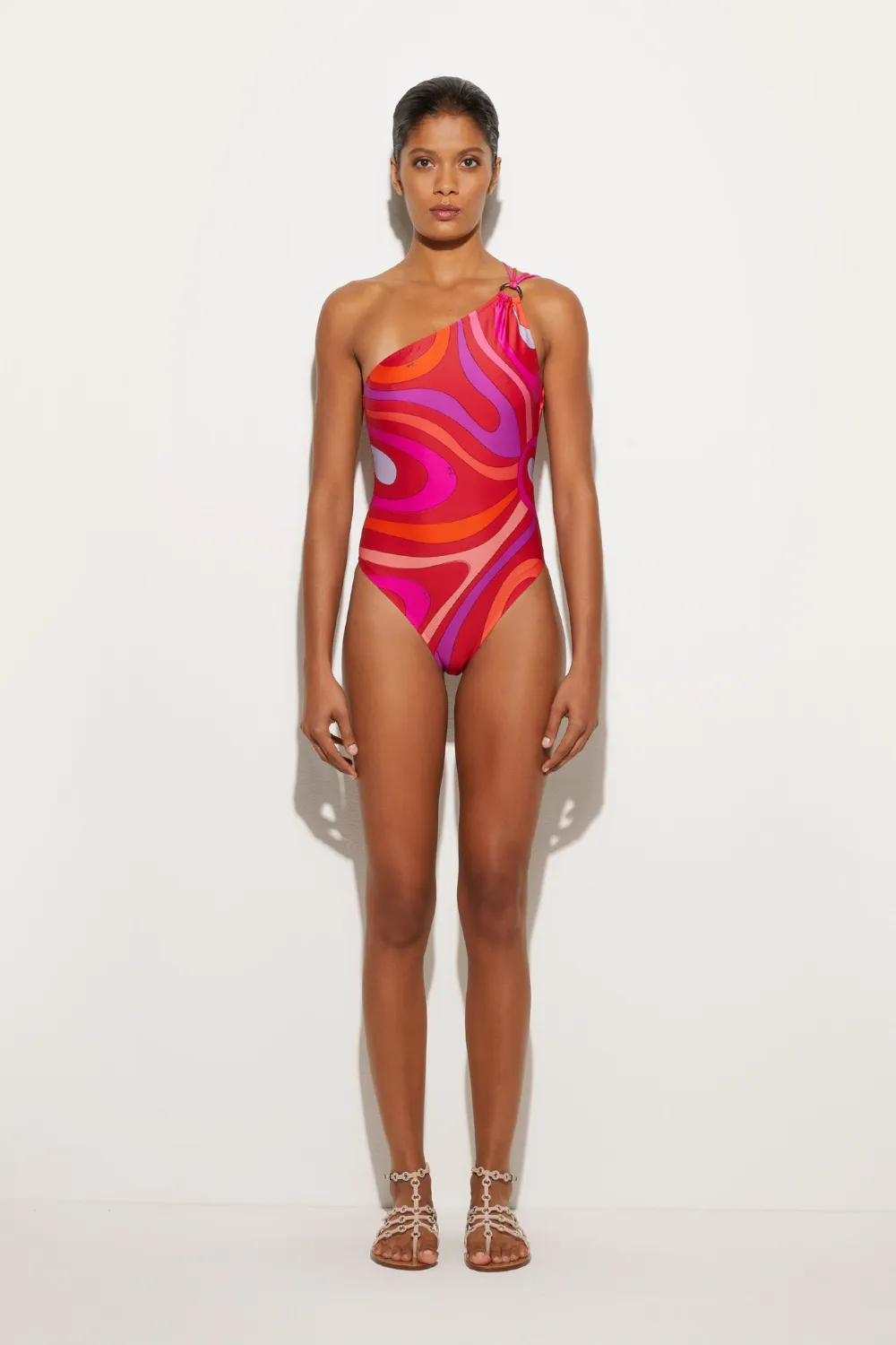 Asymmetrical Marble Print One-Piece Swimsuit Corallo/Fuxia sold by Sand Dollar product image thumbnail 2