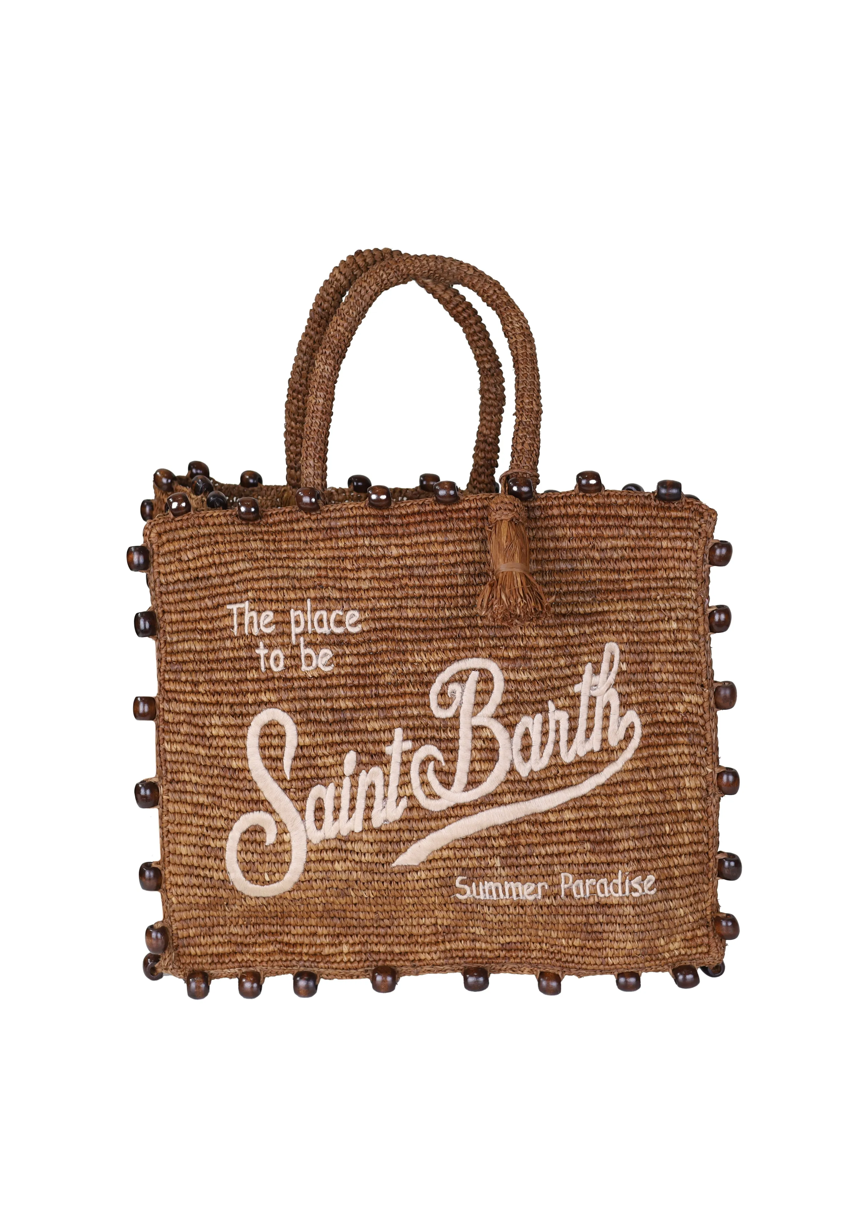 Colette Raffia Brown Bag with Beads and Logo Embroidery sold by Sand Dollar