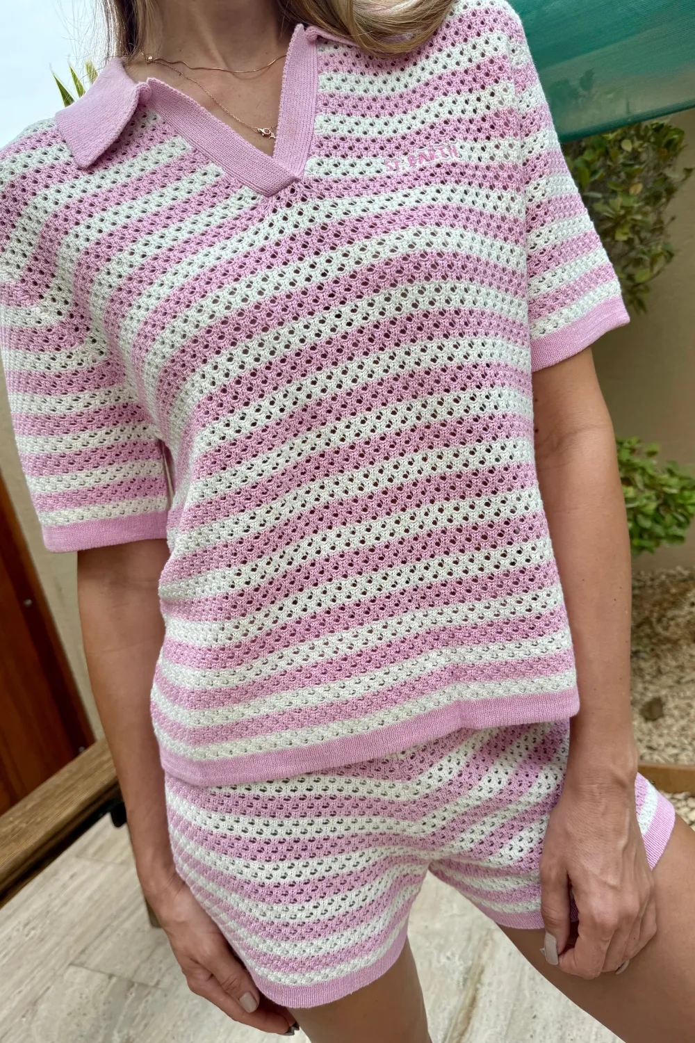 Pixie and Yvette Embroidered Knit Pink Stripes Set sold by Sand Dollar product image thumbnail 4