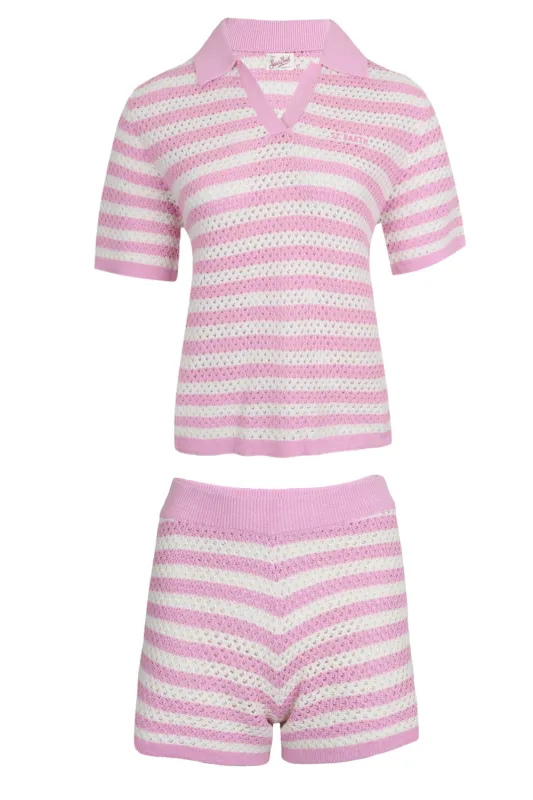 Pixie and Yvette Embroidered Knit Pink Stripes Set made by MC2 Saint Barth