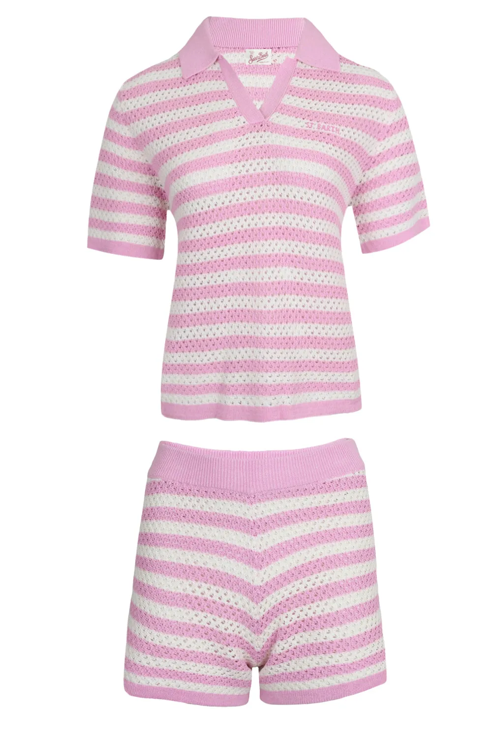 Pixie and Yvette Embroidered Knit Pink Stripes Set sold by Sand Dollar