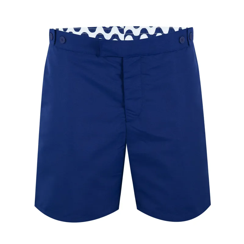 Mens Knee Length Tailored Swim Trunks in Navy Blue sold by Sand Dollar