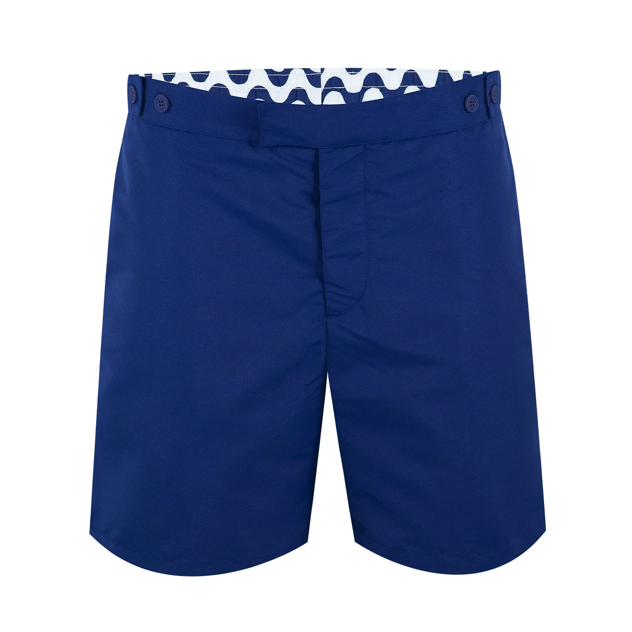 Mens Knee Length Tailored Swim Trunks in Navy Blue sold by Sand Dollar