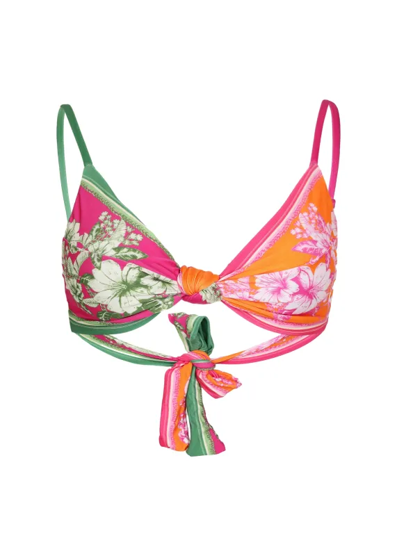 Floral Elegance Mixed Scarves Knot Multicolour Bikini Top made by FARM Rio