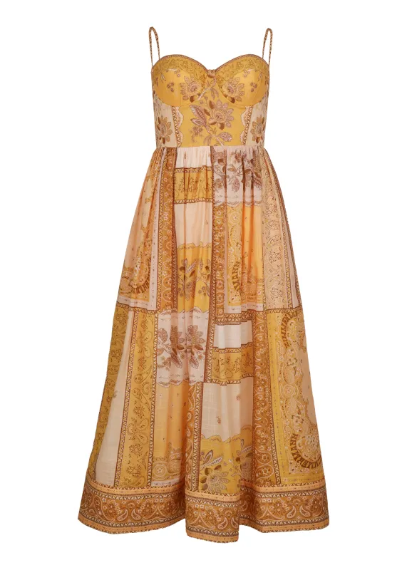 Lucky Corset Midi Dress Mustard Banana made by Zimmermann