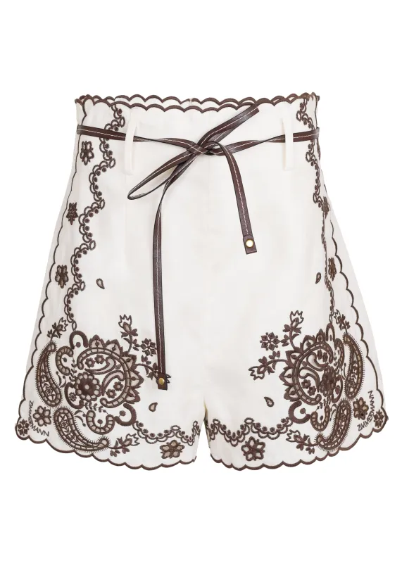 Ascension Embroidered Short Ivory Chocolate sold by Sand Dollar
