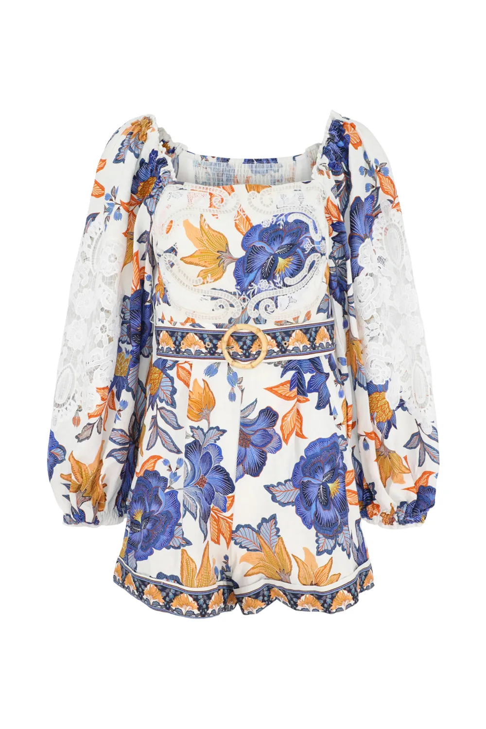 Off White Summer Flowers Romper sold by Sand Dollar