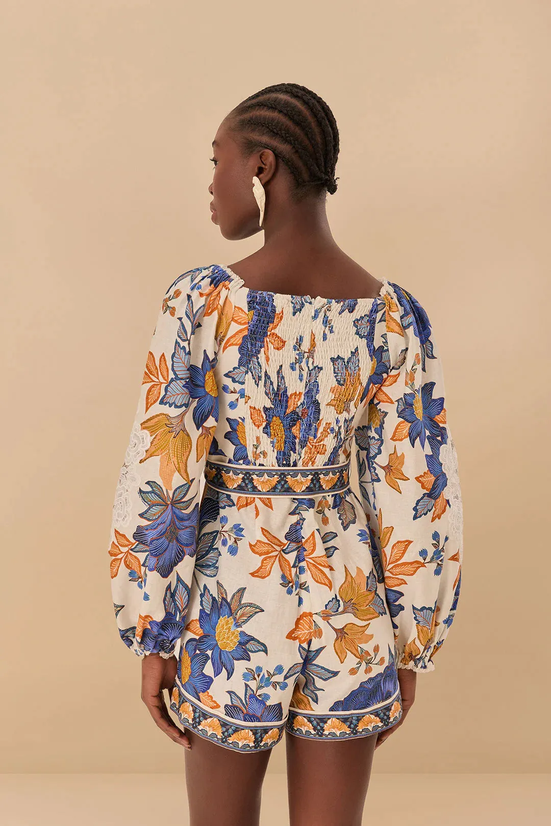 Off White Summer Flowers Romper sold by Sand Dollar product image thumbnail 4