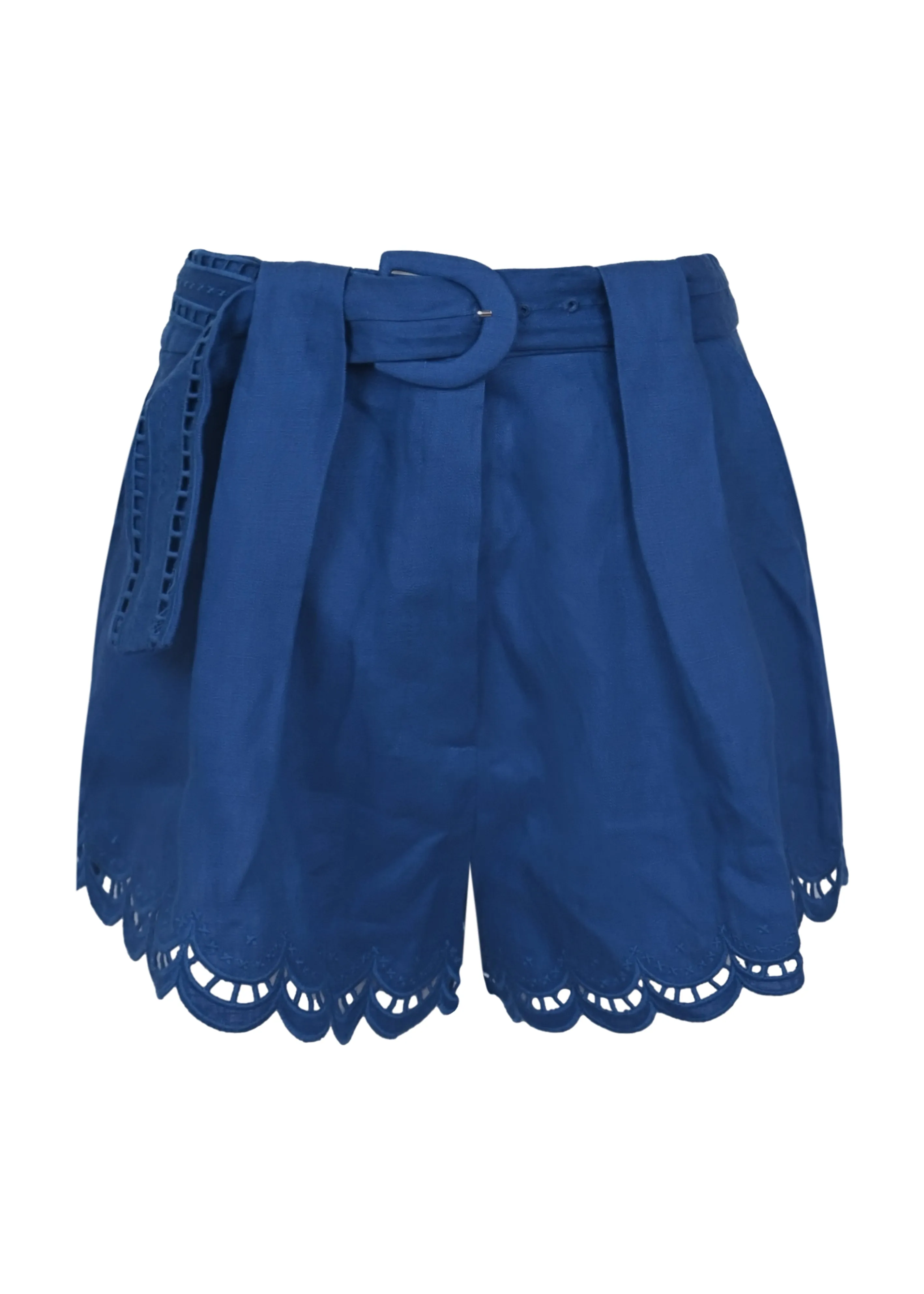 Navy Blue Richelieu Belted Linen Shorts sold by Sand Dollar