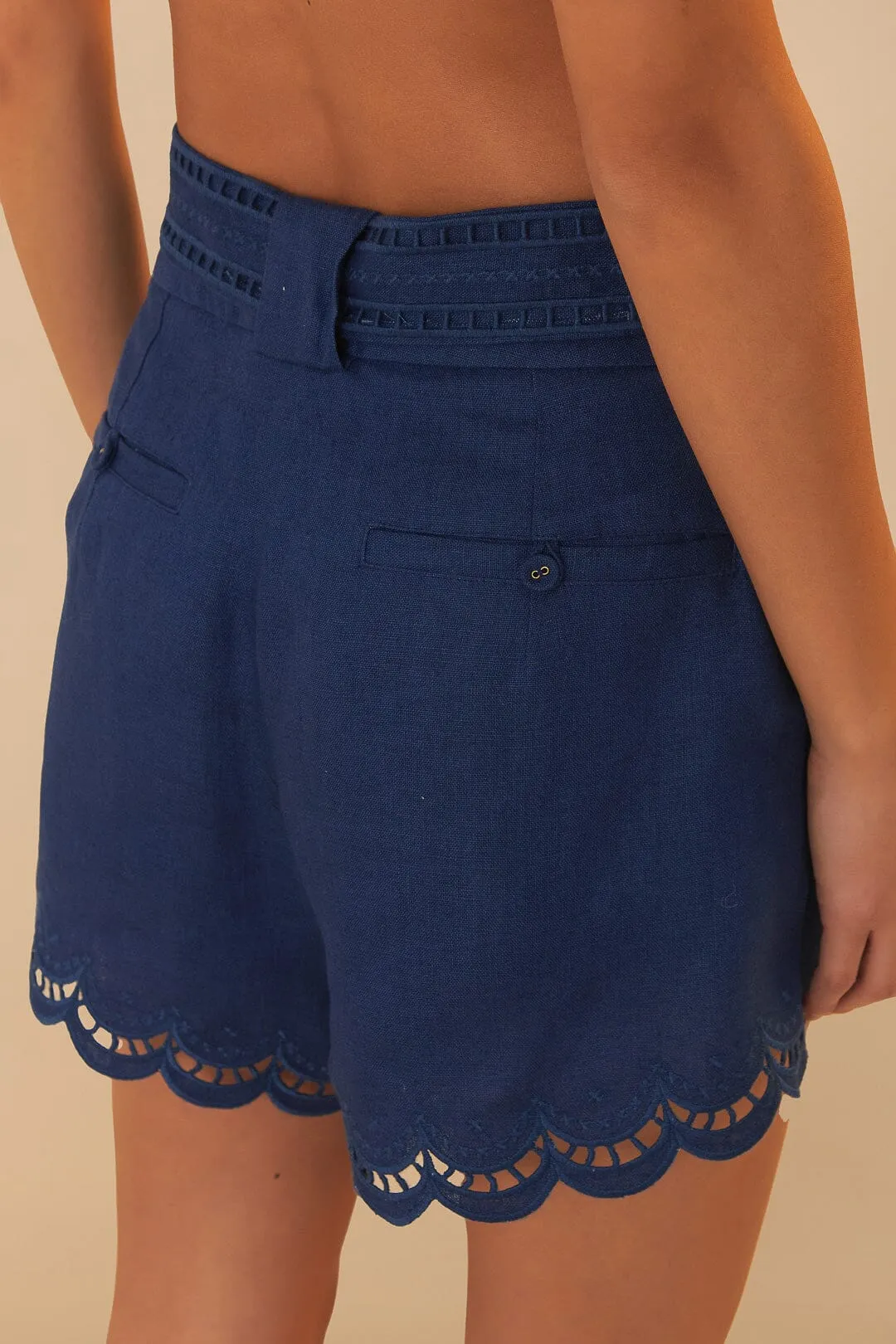 Navy Blue Richelieu Belted Linen Shorts sold by Sand Dollar product image thumbnail 4
