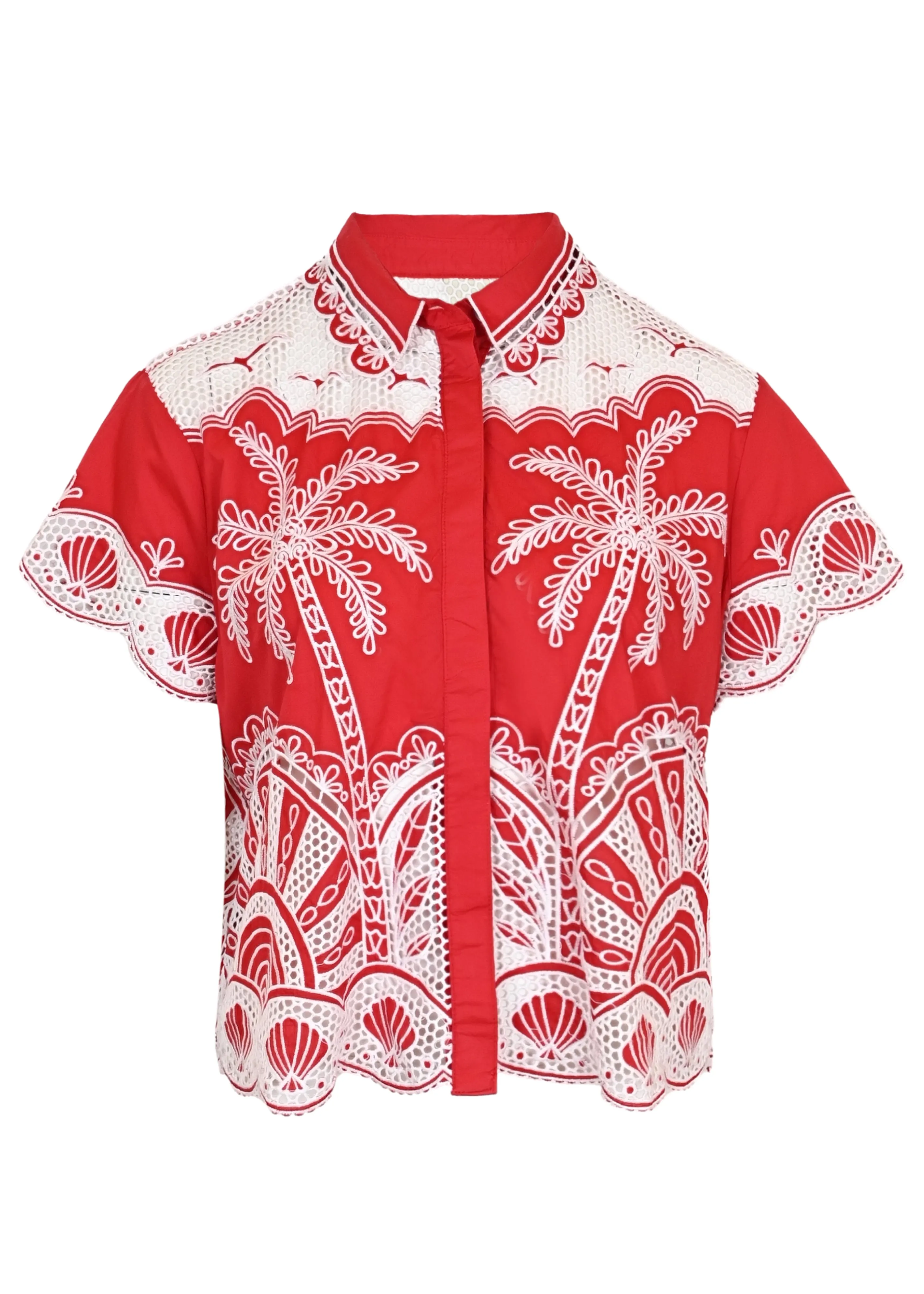 Red Palm Trees Embroidered Shirt sold by Sand Dollar