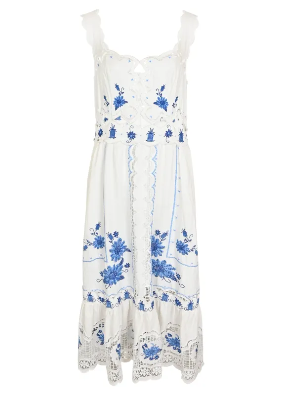 Cross Stitch Richeliue Sunflower Midi Dress Off-White made by FARM Rio