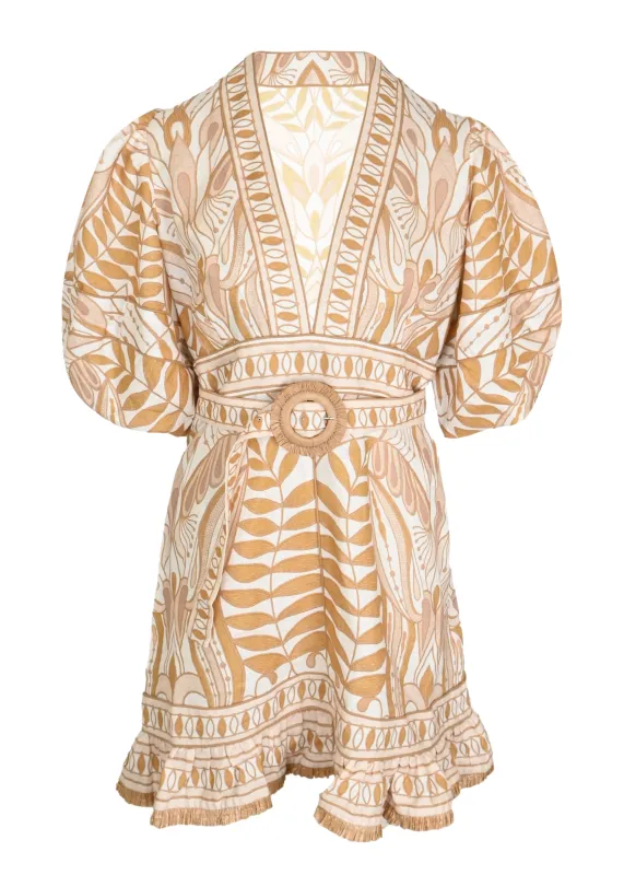 Lace Nature Mini Dress Short Sleeve Off-White made by FARM Rio