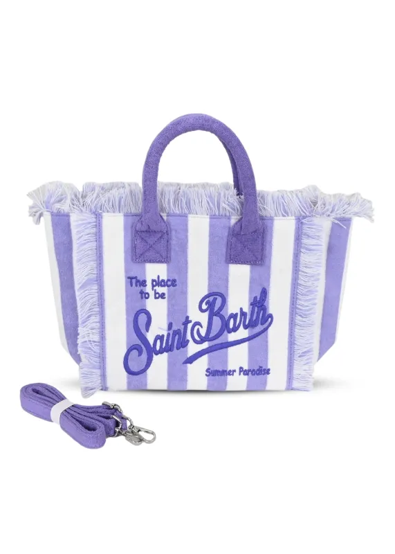 Colette Sponge Terry Stripes White & Purple Bag sold by Sand Dollar