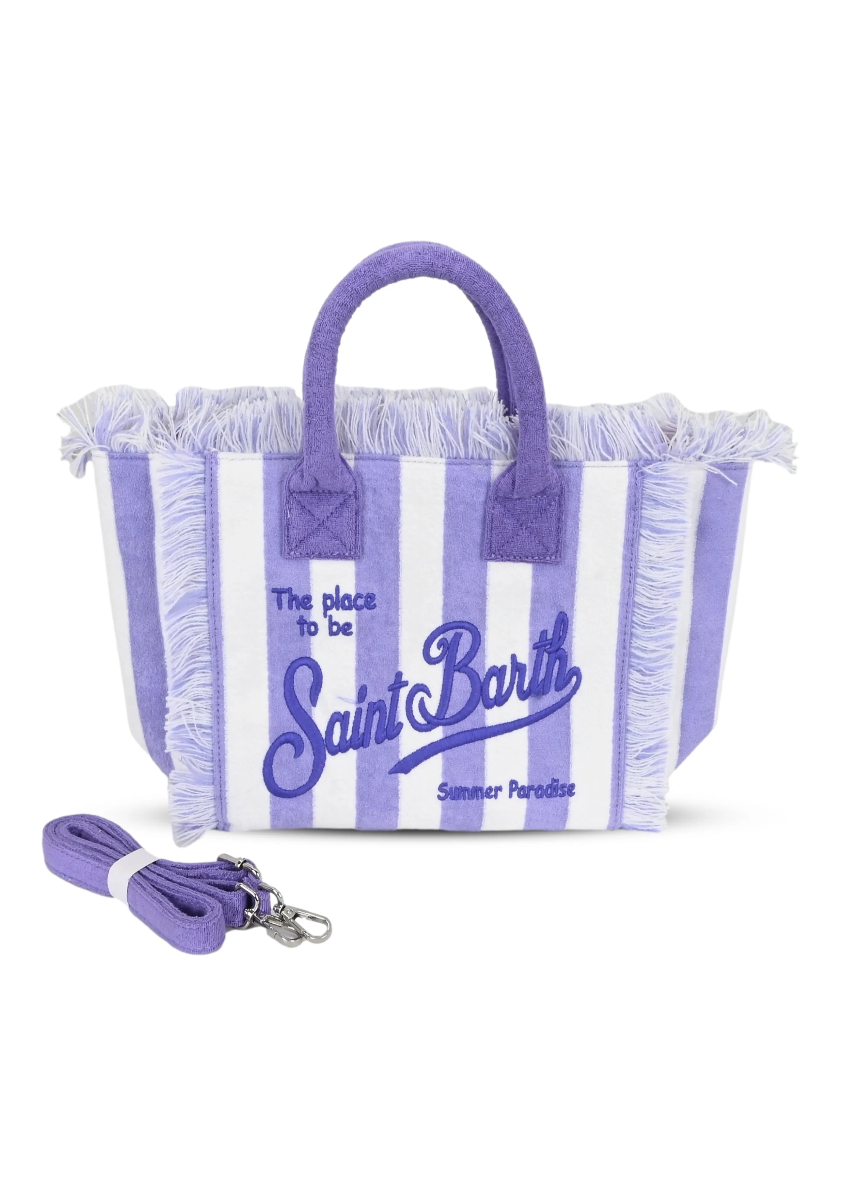 Colette Sponge Terry Stripes White & Purple Bag sold by Sand Dollar