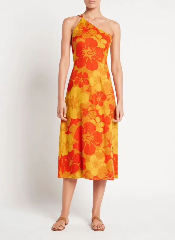 Orange One Shoulder Dress with Floral Print sold by Sand Dollar