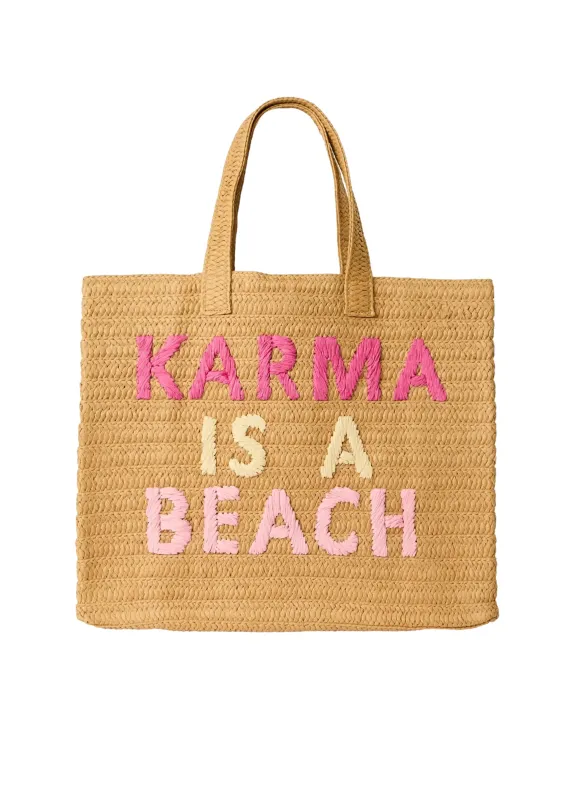 Karma Is A Beach Tote Bag Sand/Fuchsia sold by Sand Dollar