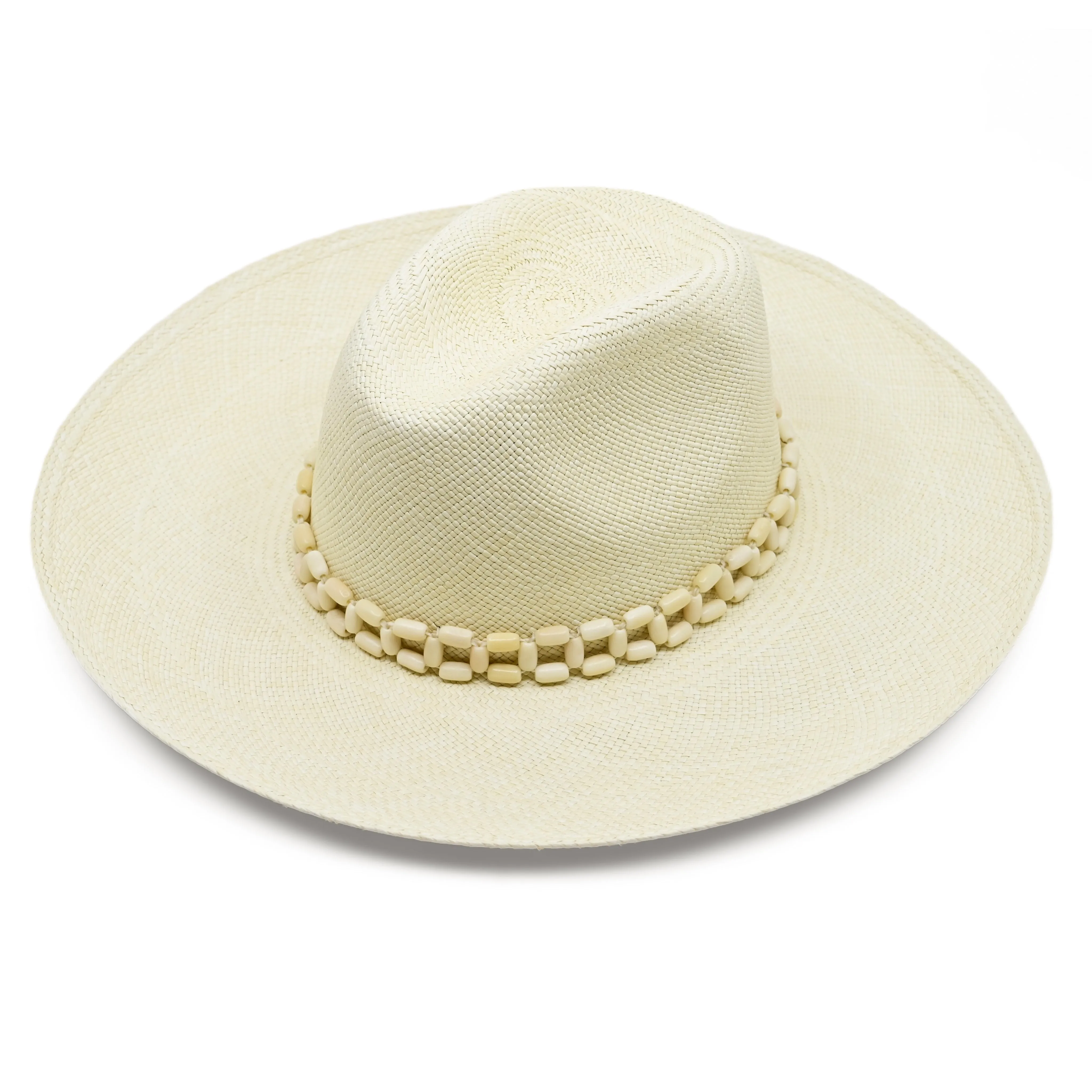 Peoni Clasico Wide Brim Hat Natural With Natural Tagua Beads sold by Sand Dollar