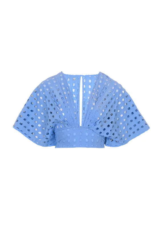 Box Eyelet Blue Kimono Top sold by Sand Dollar