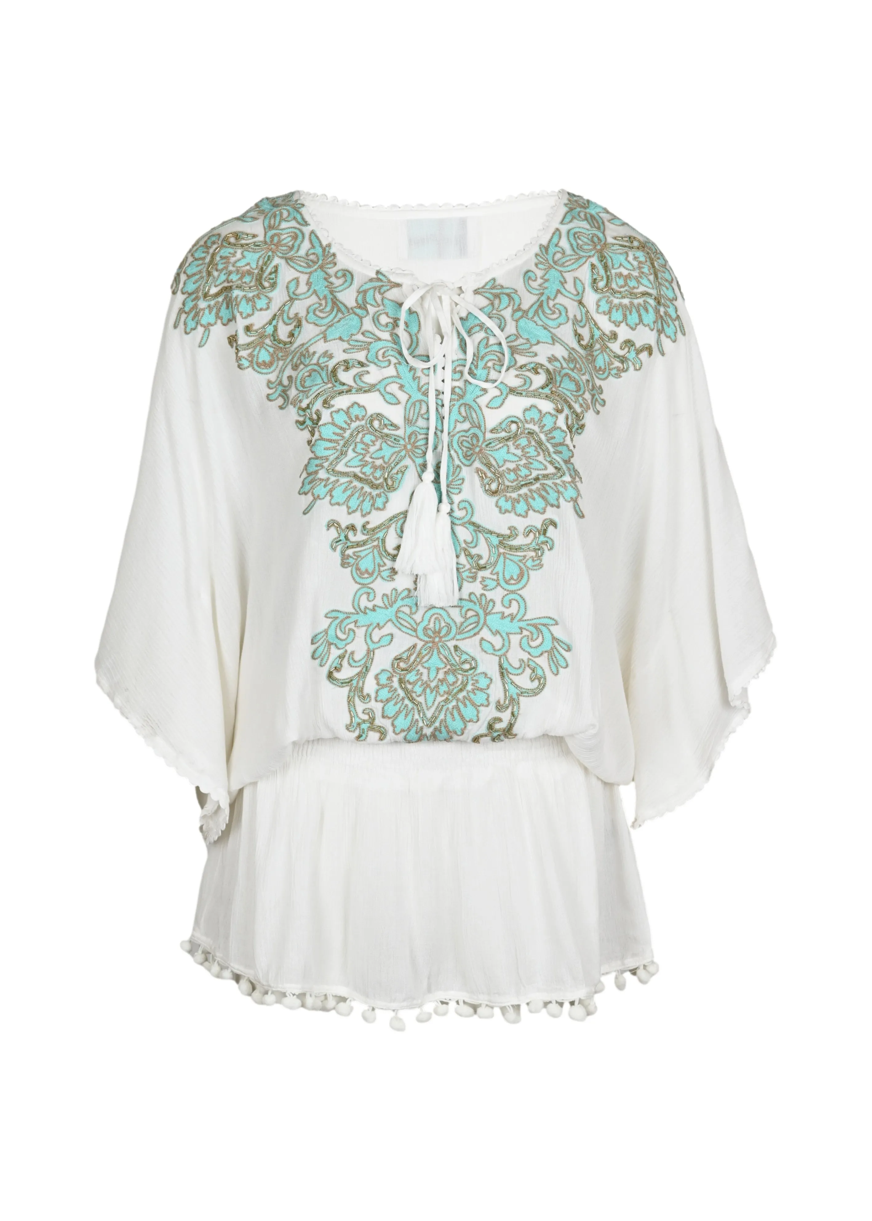 Natalya Short Dress Ecru Aqua sold by Sand Dollar