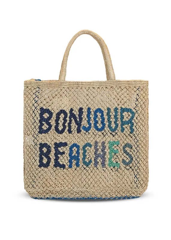 Bonjour Beaches Jute Bag Multi/Blue made by Sand Dollar