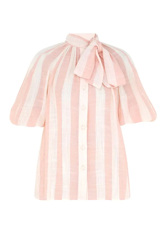 Acacia Blouson Shirt Pink Cream Stripe sold by Sand Dollar