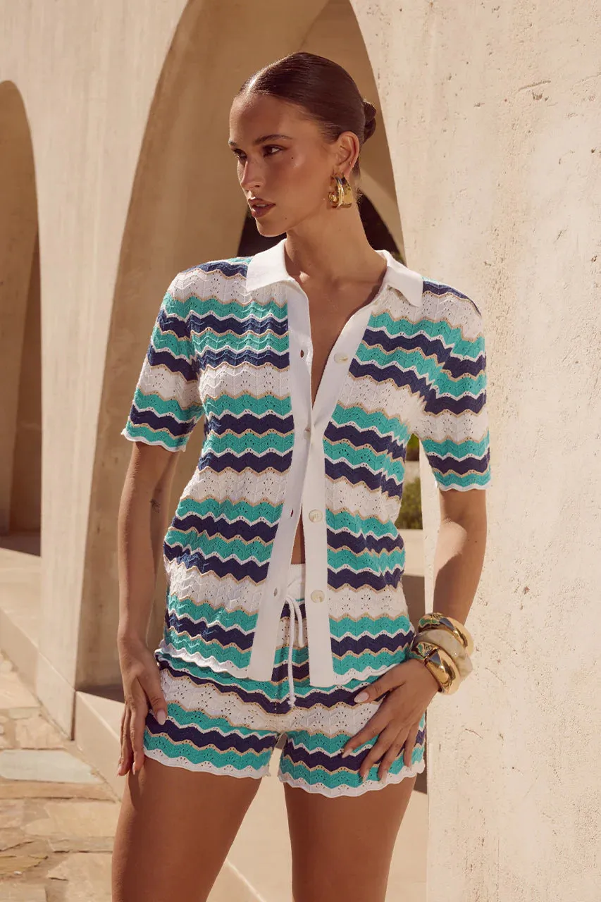 Hubert Top Blue Multi sold by Sand Dollar