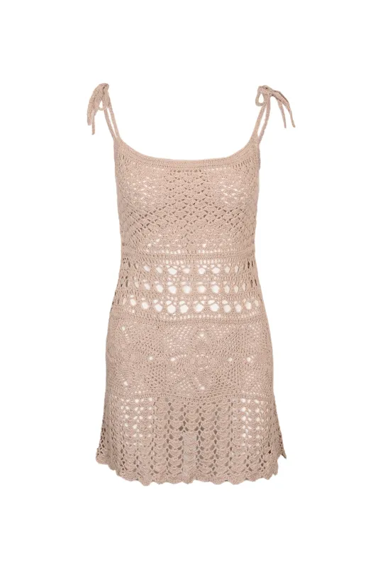 Cannelle Crochet Mini Dress Light Brown made by Sand Dollar