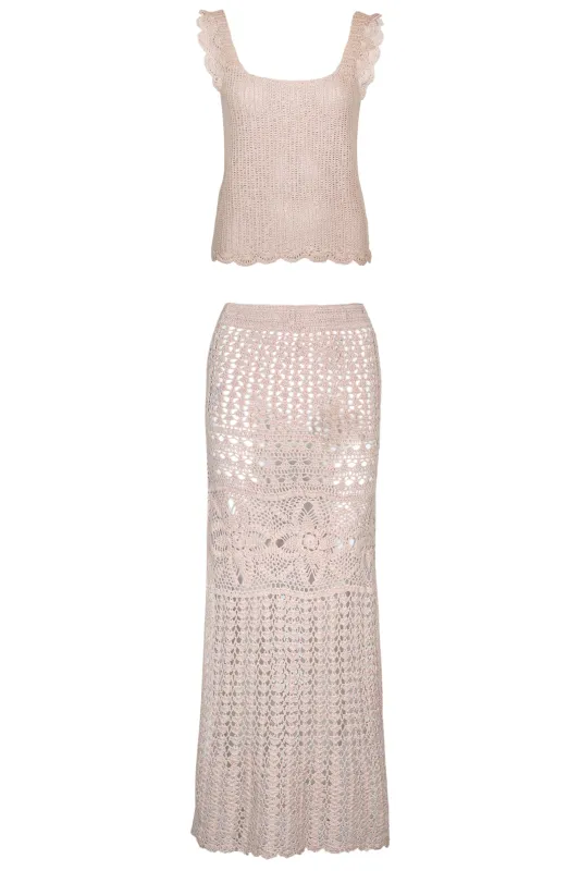 Cannelle Crochet Crop Top & Maxi Skirt Light Brown sold by Sand Dollar