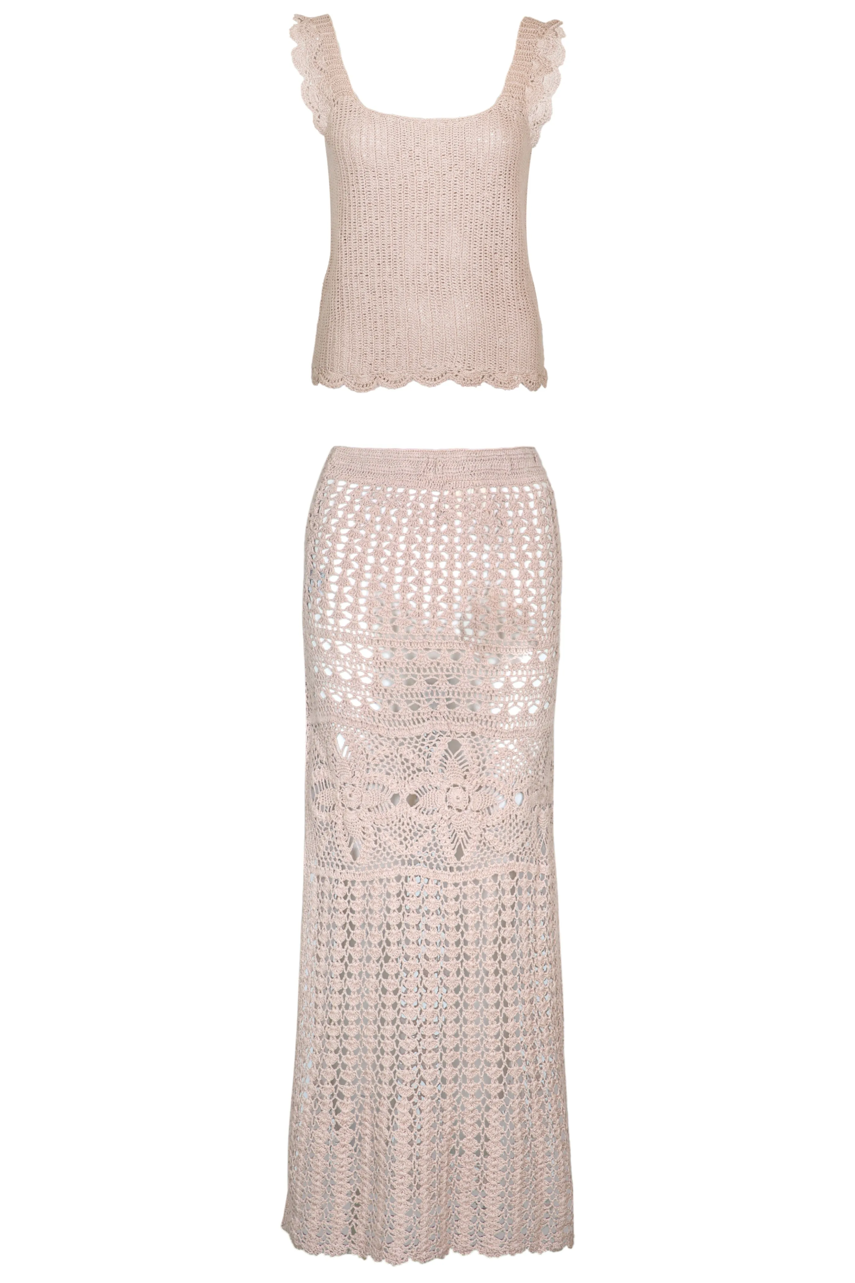 Cannelle Crochet Crop Top & Maxi Skirt Light Brown sold by Sand Dollar