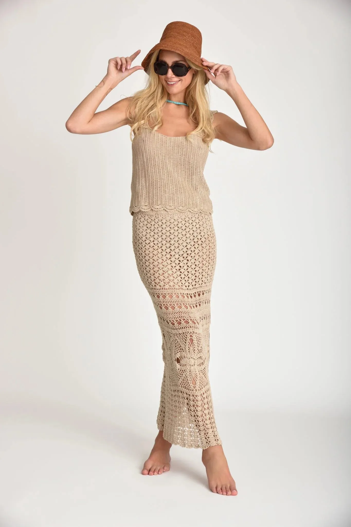 Cannelle Crochet Crop Top & Maxi Skirt Light Brown sold by Sand Dollar product image thumbnail 4