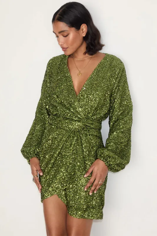 Olive Sequin Mini Vienna Dress sold by Sand Dollar