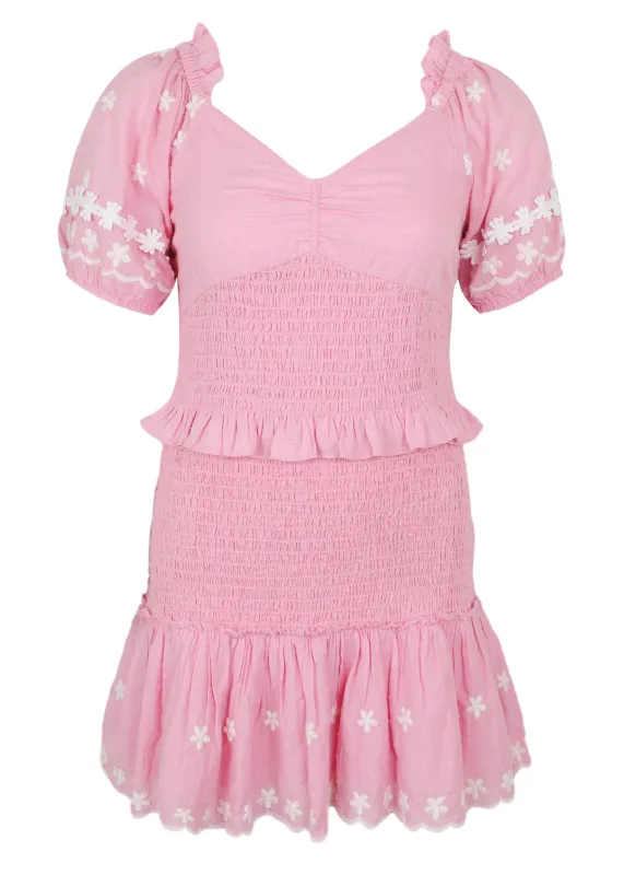 Pink Mini Dress with Floral Embroidery sold by Sand Dollar