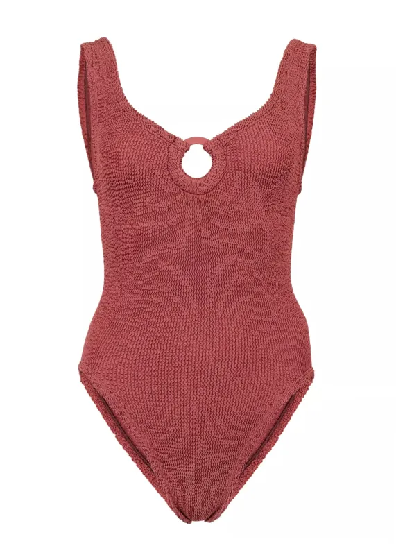 Celine Swim With Fabric Covered Hoops Metallic Rosewood sold by Sand Dollar