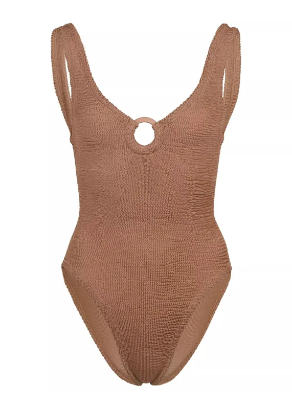 Celine Swim With Fabric Covered Hoops Metallic Cocoa made by Hunza G